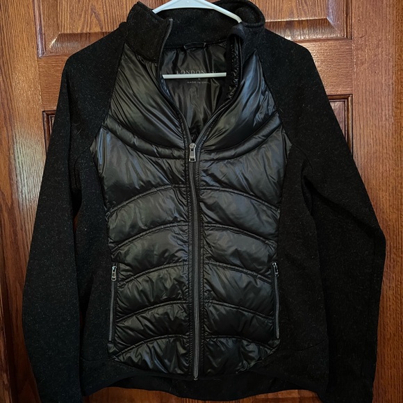 London Fog S Full Zip Black Down Filled LightWeight Coat Puffer Middle Knit Side - Picture 1 of 7
